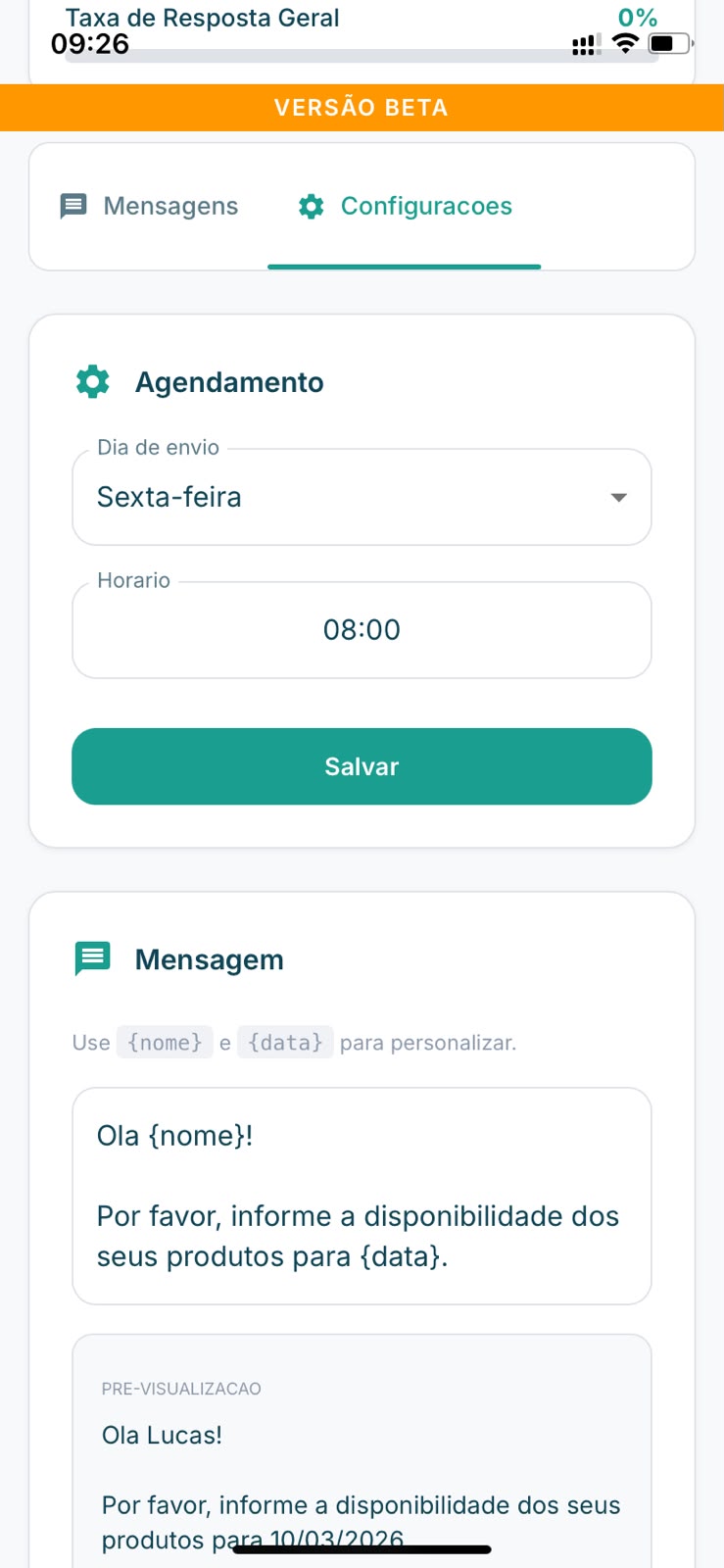 Configuração de agendamento no mobile